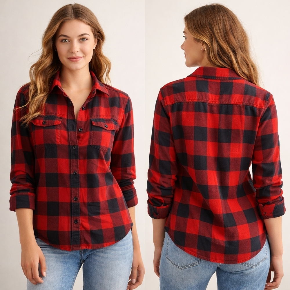 American Eagle Women’s Super Soft Buffalo Plaid Flannel Shirt Red Black Small